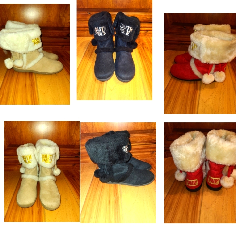 3 South Pole Designer UGG like Shearling Sherpa Pom pom Winter Boots Sz 9